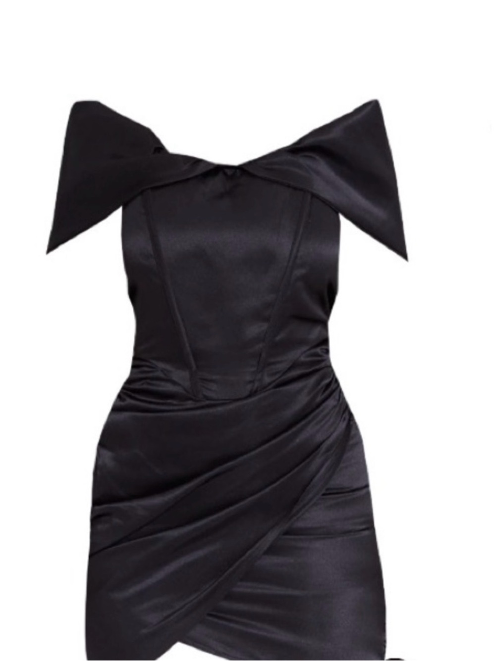Pretty Little Thing Black Ruched Corset Detail Bardot Bodycon Dress Size 14